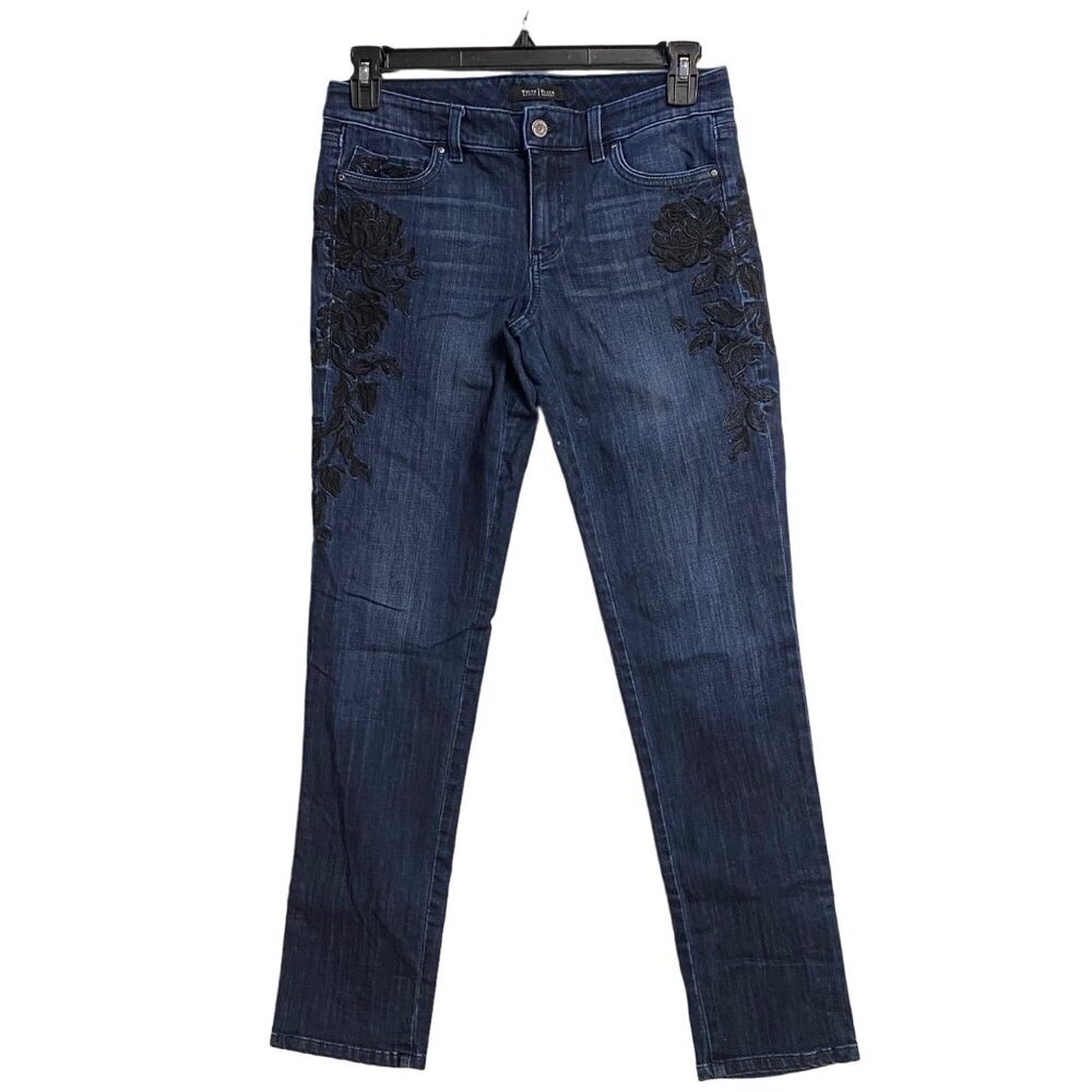WHITE‎ HOUSE BLACK MARKET slim leg floral embroidered JEANS 6R